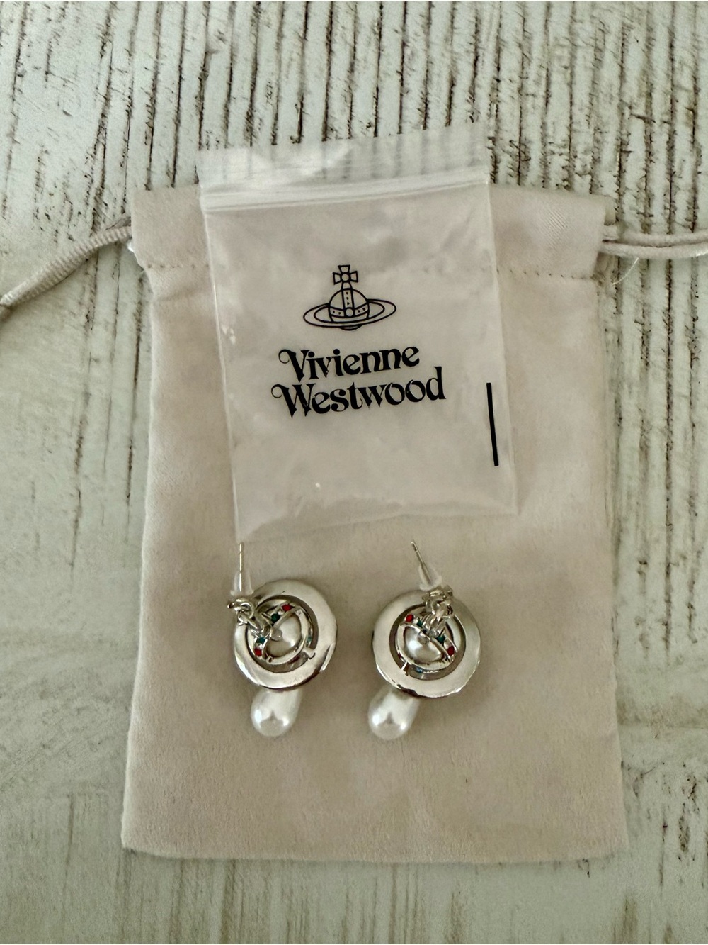 Vivienne Westwood Silver Orb Drop Earrings with Pearl Drops